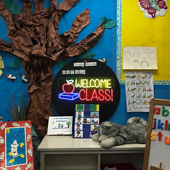 Welcome Class Neon Sign Student Classroom Neon Lights Apple Book LED Signs for Wall Colorful Back to School Wall Art Neon Light Up Signs for Classroom School Opens Party Decorations