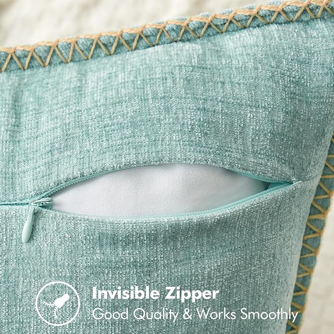 MIULEE Pack of 2 Couch Throw Pillow Covers 18x18 Inch Aqua Green Farmhouse Decorative Pillow Covers with Stitched Edge Soft Chenille Solid Dyed Spring Pillow Covers for Sofa Bed Living Room