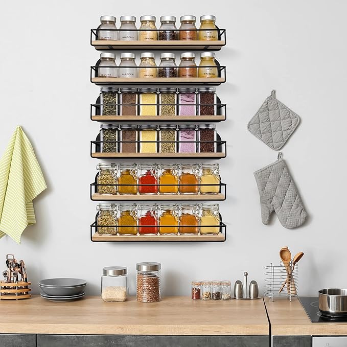 TJ.MOREE 2 Pack Spice Rack Wall Mount Rustic Style Hanging Spice Organizer for Wall, Kitchen Spice Storage