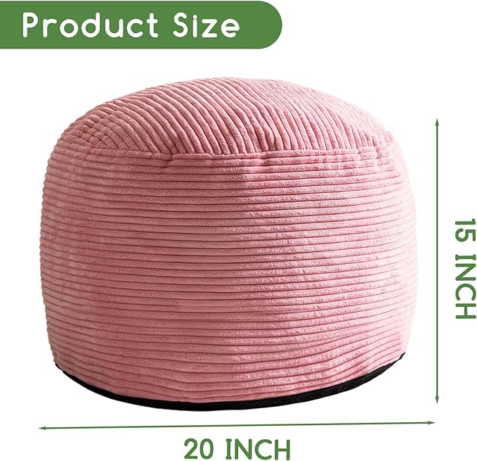 HIGOGOGO Round Stuffed Pouf Ottoman, Corduroy Poufs with Foam Chunk Filling, Furry and Fluffy Pouf Foot Stool Storage Ottoman, 20 X 15 Floor Poufs Foot Rest for Living Room, Pink
