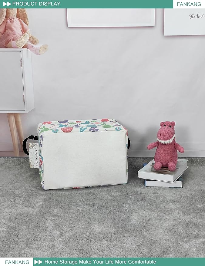 FANKANG Storage Bins, Nursery Hamper Canvas Laundry Basket Foldable with Waterproof PE Coating Large Storage Baskets for Kids Boys and Girls, Office, Bedroom, Clothes,Toys(Rec-Easter egg)
