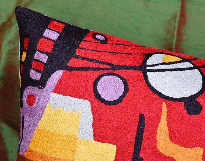 Lumbar Kandinsky Red Pillow Cover | Heavy Red Space Modern Throw Pillows Chair Cushion | Red Contemporary Pillow | Red Farmhouse Pillows | Modern Couch Pillow | Handmade Wool Size 14x20