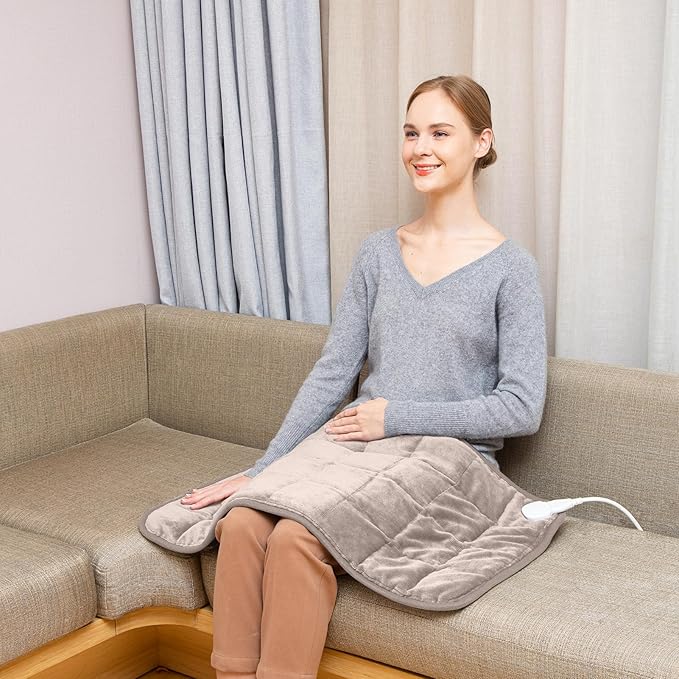 Ruqiji 17''x33'' Weighted Heating Pad, 5.2lbs with 12 Temperature Settings& Countdown Display, Pain Relief for Back/Neck/Shoulders/Abdomen/Legs, Birthday Gifts for Mom Dad Women Men (Light Tan)