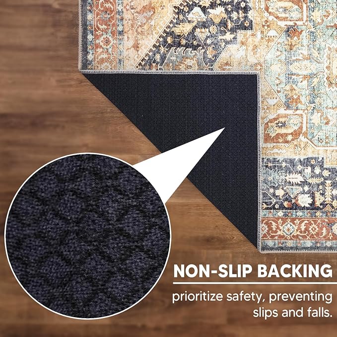 Keen Home Design 8x10 Rug - Machine Washable Area Rug with Non-Slip Backing, Ideal for Living Room, Dining Room, Bedroom - Vintage, Easy Clean, Durable, Low Pile Rug - (8' x 10')