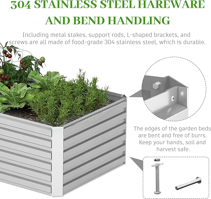 8x4x2 ft Outdoor Raised Garden Bed, Large Metal Planter Raised Beds, Planters for Outdoor Plants for Vegetables, Flowers, Herbs, Fruits, and Succulents.(2 Pcs)