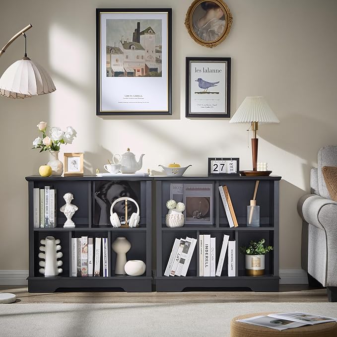 Farmhouse 5 Cube Bookshelf, Black Storage Organizer Bookcase, Kids Toy Storage Cabinet, Small Bookshelves Storage Organizer Shelf, Wood Display Cabinet Book Shelves for Bedroom,Living Room,Office