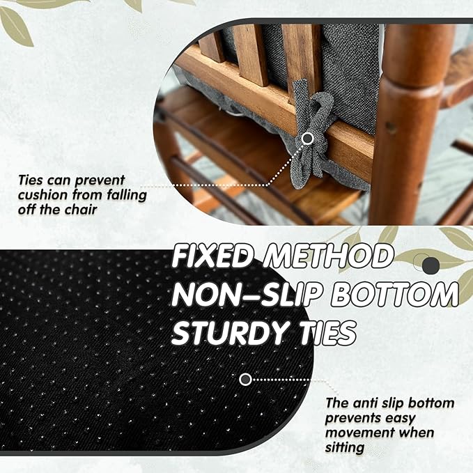 YZ HOME Rocking Chair Cushion, Set of Thicken Seat & Back Chair Cushions with Memory Foam, Non-Slip Chair Pad with Ties for for Indoor&Outdoor Rocker, Light Grey, 22x17x5/17x17x5