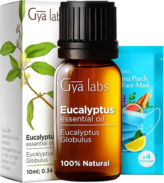 Gya Labs Eucalyptus Essential Oil for Diffuser - 0.34 Fl Oz - 100% Pure Natural Eucalyptus Oil for Skin, Humidifier, Candle Making & Aromatherapy - Fresh, Cooling Scent
