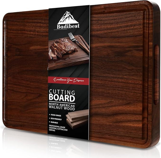 Handcrafted Walnut Wood Cutting Board 18x12, Non Toxic Kitchen Chopping Board with Juice Groove Charcuterie Serving Board, Eco & Knife Friendly Small Wooden Cutting Boards for Kitchen, Restaurant Use