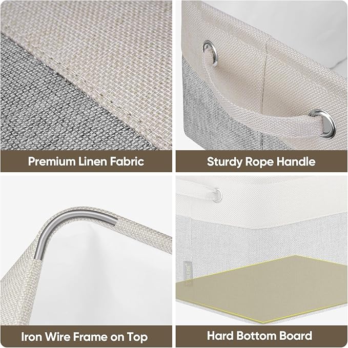 BALEINE 1 Pack Fabric Storage Bins for Shelves, Linen Storage Baskets for Organizing, Decorative Closet Bins for Clothes, Home (Grey, 15''x11''x9.5'')
