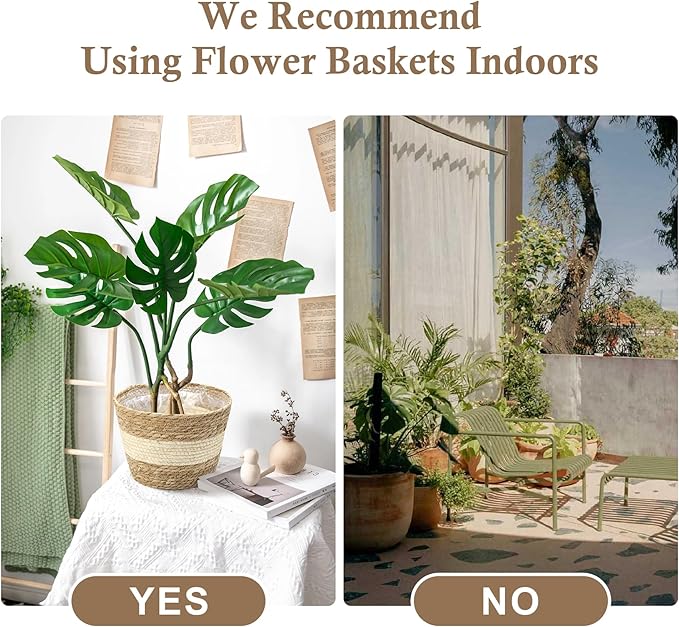 Athaliah Plant Basket, 3 PCS Plant Baskets Indoor with Plastic Liner, Water Hyacinth and Corn Stalk Woven Planters Flower Basket, Planter Basket for Rustic Home Floor Potted Pots Decor