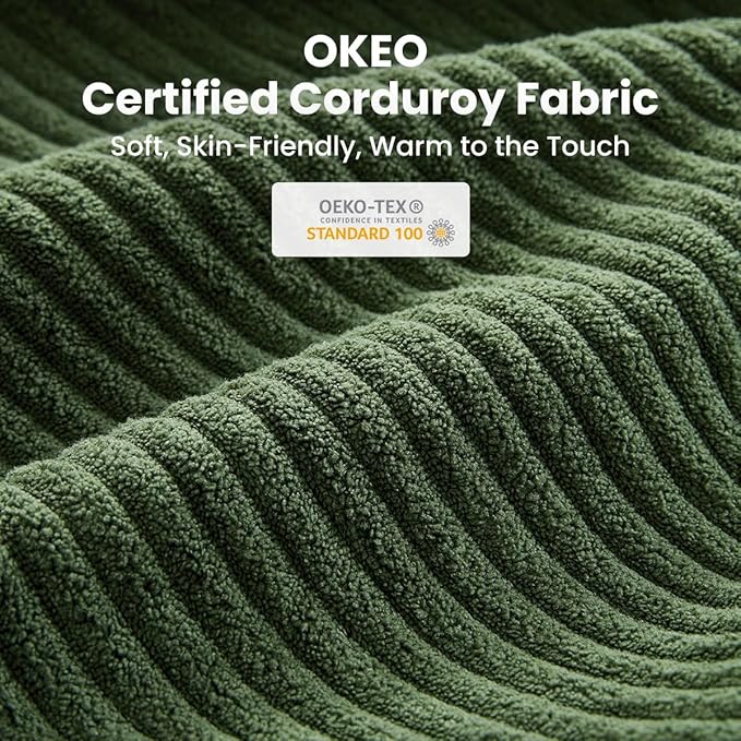 Pull Out Sofa Bed, Full Size Sleeper Sofa, 2-in-1 Convertible Corduroy Couch with USB Charging, Memory Form Couch for Living Room, Apartment and Small Space (Green, Corduroy - Full Size)