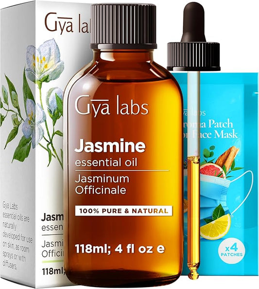 Gya Labs Jasmine Essential Oil for Diffuser - Huge 4 Fl Oz - 100% Pure Natural Jasmine Oil for Diffuser, Skin, Hair, Massages, Aromatherapy & Candle Making Scent