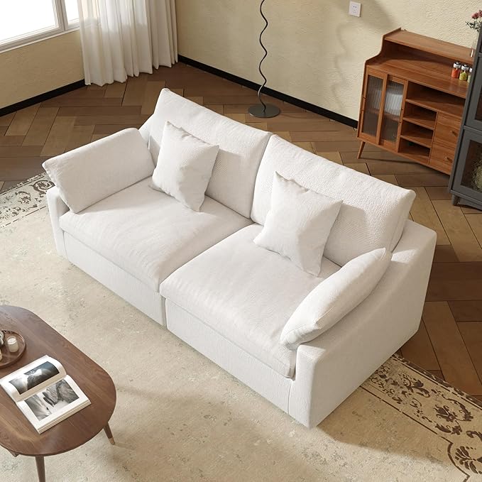 JACH Sectional Couches for Living Room, Cloud Sectional Couch with Deep Seat, Down Filled Modular Sofa, Covers Removeable & Washable,Love Seat Sofas Furniture for Living Room, White