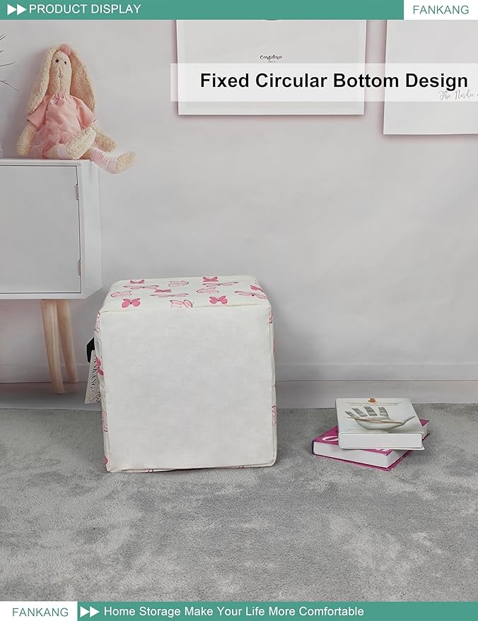 FANKANG Square Nursery Hamper Storage Bins Canvas Laundry Basket Foldable with Waterproof PE Coating Storage Baskets Gift Baskets for Children, Office, Bedroom, Clothes(Square-pink butterfly )