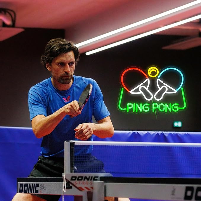 Ping Pong Neon Sign Table Tennis LED Light Up Sign for Wall Decor 16.5*11.4 In USB Dimmable Ping Pong Neon Light for Gymnasium Game Room Bedroom Gift for Table Tennis Enthusiasts(Multicolored)