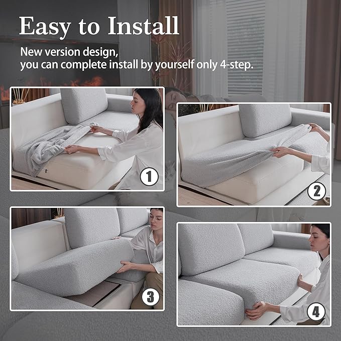 Couch Cushion Covers for Sectional Sofa, Stretch Soft Sofa Slipcovers Washable Wear-Resistant Universal Furniture Protector for Living Room(1 Piece Back Couch Cover, Light Gray)