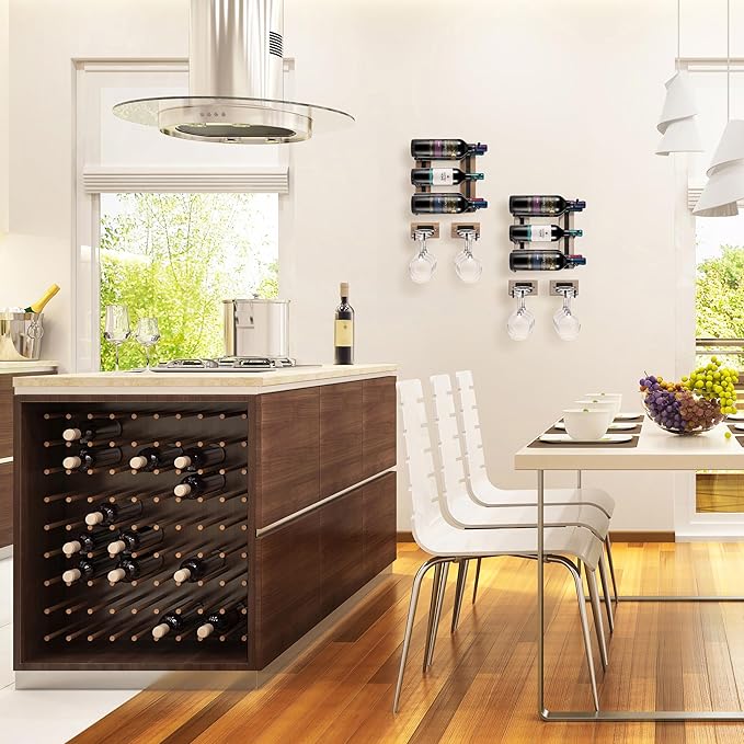 Sorbus Wall Mounted Wine Glass Stemware Rack Set - Wire & Wood Wine Rack Wall Mounted for Wine Glasses, Champagne Glasses, and Drinkware - Complete Your Home Bar & Kitchen Storage, Mahogany