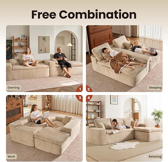 ovios 105” Modular Sectional Sofa with Thicken Seat Cushion, Cloud Couch with Deep Seat, Modern L-Shape Sofas Couches with Chaise,Upholstered Couches for Living Room Bedroom,Beige