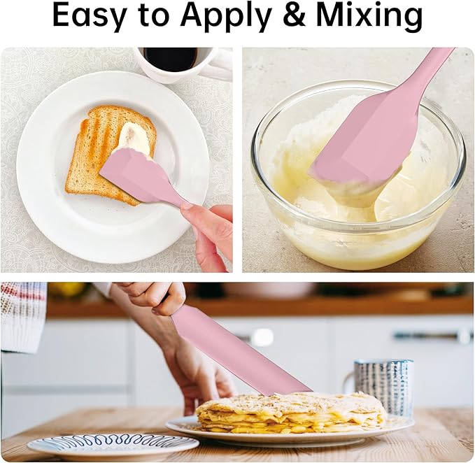 Barsone 5-Piece Silicone Spatula Set( Heat Resistant 446°F Food Grade BPA Free, Nonstick Cookware Safe Dishwasher Safe Kitchen Tools for Baking, Cooking, Stirring, Pink)