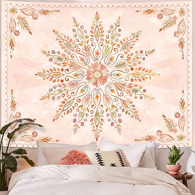 Lunerfex Floral Mandala Tapestry Boho Tapestry for Bedroom Orange Tapestries Wall Hanging Living Room Wall Art and Home Decor 44x60