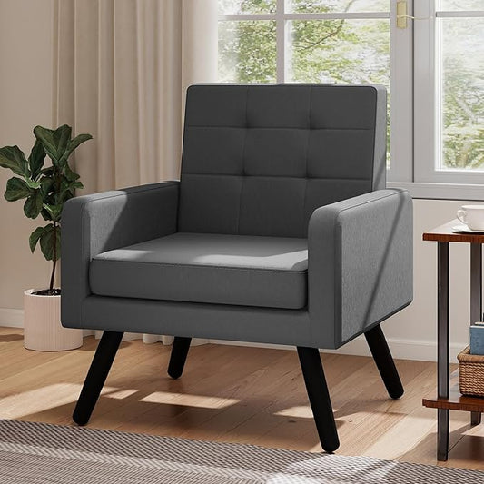 Kromax Mid-Century Modern Accent Chair for Living Room, 496 Lb. Weight Capacity, Dual Armrests, Comfy Extra Large Seat, Timeless Style Perfect for Reading & Relaxing, Dark Grey