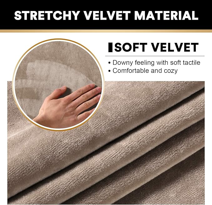 PrinceDeco Sectional Couch Covers Velvet Cushion Covers for Sectional Couch Cushion Covers for Sectional Sofa Separate Sectional Sofa Slipcovers Washable(1 Chaise Back+ 2 Sofa Back,Taupe)