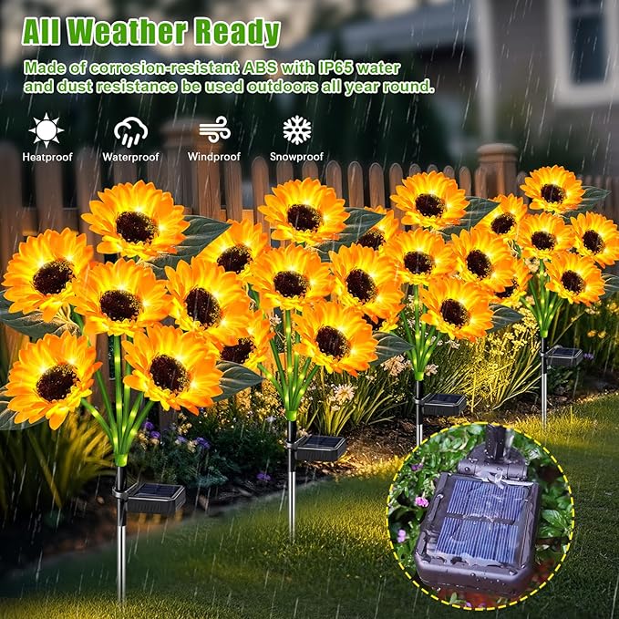 Sunflower Solar Lights Outdoor Decor, 6 Pack Solar Garden Decor 36 Waterproof Solar Sunflower Outdoor Lights for Garden Patio,Flower Bed, Pathway, Gift for Women, Mom, Grandma (6 Pack)