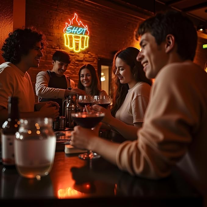 Shot Neon Signs for Wall Decor, Bar Neon Sign, Dimmable Acrylic LED Lights for Home Bar Pub Club Bistro Man Cave Restaurant Party Decorations Gift