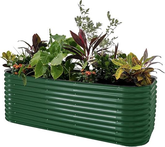 Vego garden 32" Extra Tall Raised Garden Bed Kits, 10 in 1 Modular Raised Planter Box for Vegetables Flowers Fruits Oval Metal Raised Garden Bed- British Green