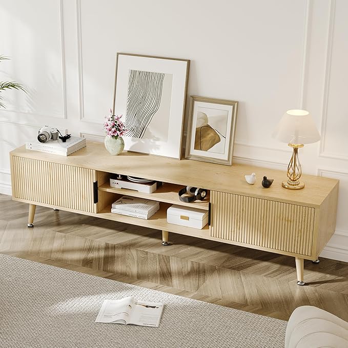 Mid Century TV Stand, Modern TV Console for TVs up to 70 Inches, Entertainment Center with Storage, TV and Media Consol, 62 Inch (Oak)