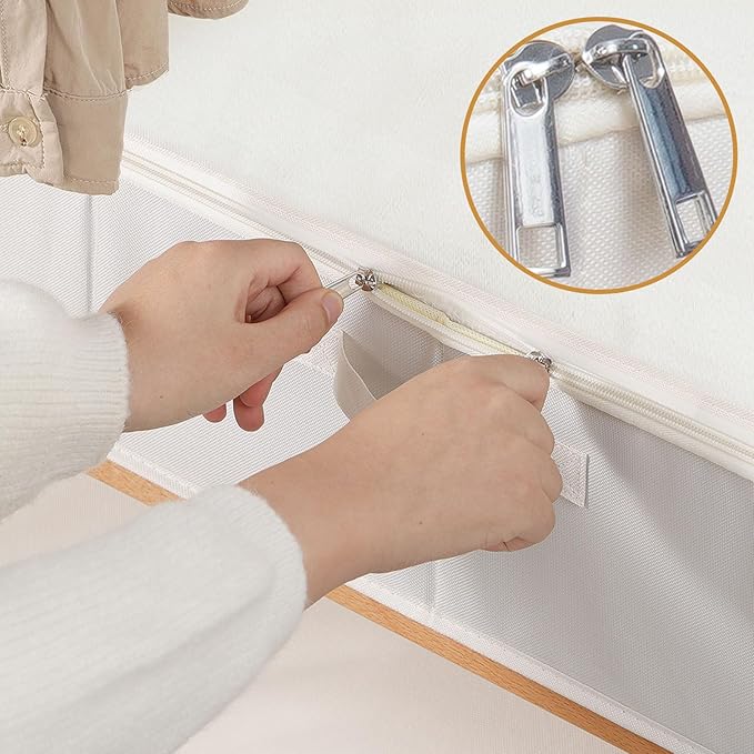 Under the Bed Storage Bins, Closet Organizers with Reinforced Handles for Blanket, Sheets, Pillows, Towels, Shoes, Beige, 1 Pack, 23.6 x 11.8 x 5.9 Inch