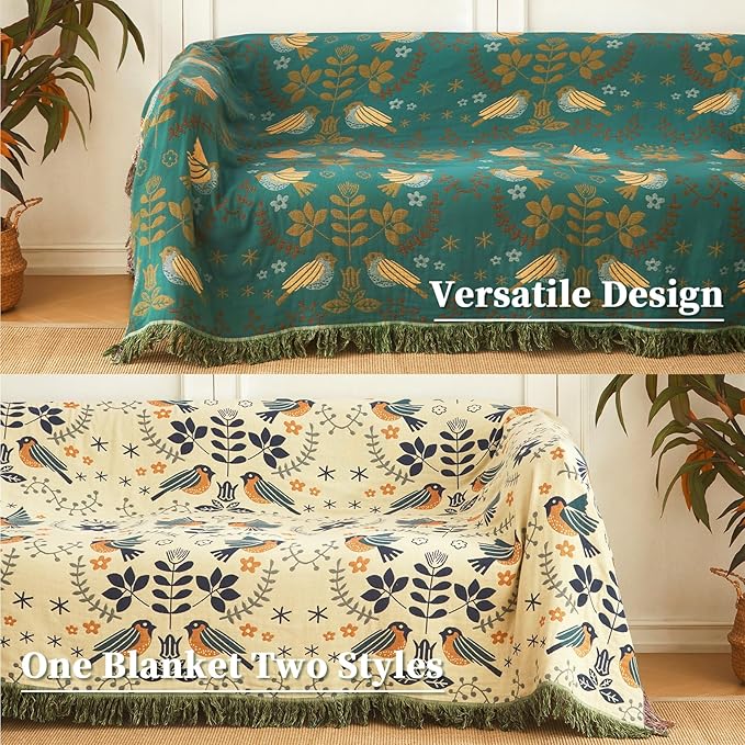 Cotton Throw Blanket Ultra Soft Bed Throw Reversible Queen Size Blanket for Bed Farmhouse Decor Sofa Cover Multifunctional use (60"x80",01-Cute Bird)