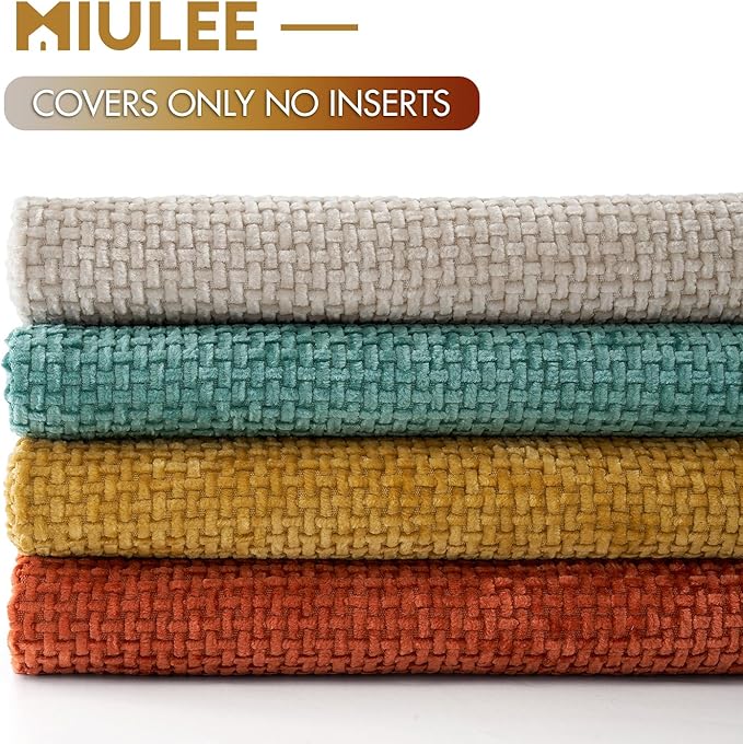 MIULEE Pack of 4 Couch Throw Pillow Covers 20x20 Inch Neutral Orange/Teal Soft Decorative Chenille Pillow Covers Farmhouse Accent Cushion Covers for Boho Home Decor Spring Sofa Bedroom Living Room