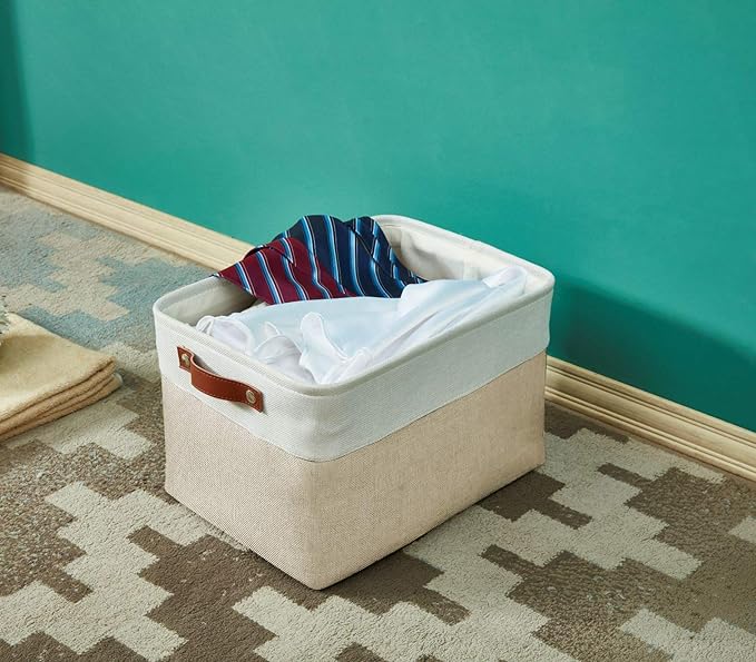 DECOMOMO Storage Bins Fabric Storage Baskets for Shelves, Linen Closet Organization Toys Nursery (Mixed Neutral, Large - 3 Pack)