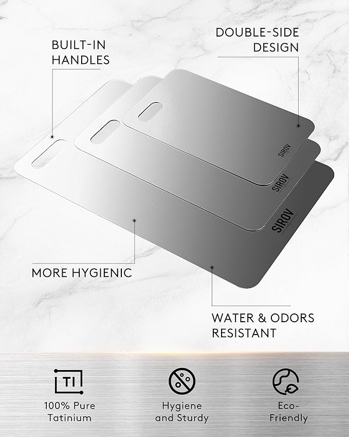 Titanium Cutting Board, 100% Pure Titanium Cutting Boards For Kitchen, Best Non Toxic titanium chopping board, Dishwasher safe, Hygiene and Durability for Meat, Fruit, and Vegetables (3PCS)