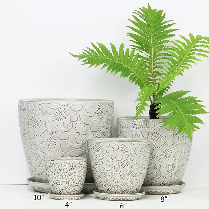 4 Inch Mini Plant Pots, Ceramic Succulent Planter with Drainage Hole and Saucers for Indoor Plants, Small Garden Pots for Succulent, Herb and Flower, Set of 4