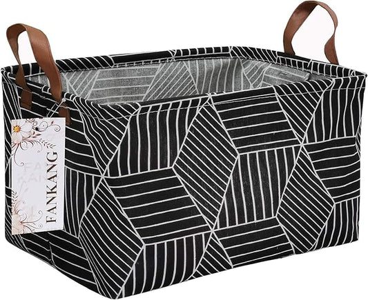 FANKANG Storage Basket,Nursery Hamper Canvas Laundry Basket Foldable with Waterproof PE Coating Storage, Office, Bedroom, Clothes,Toys (Rec-Black Cube)