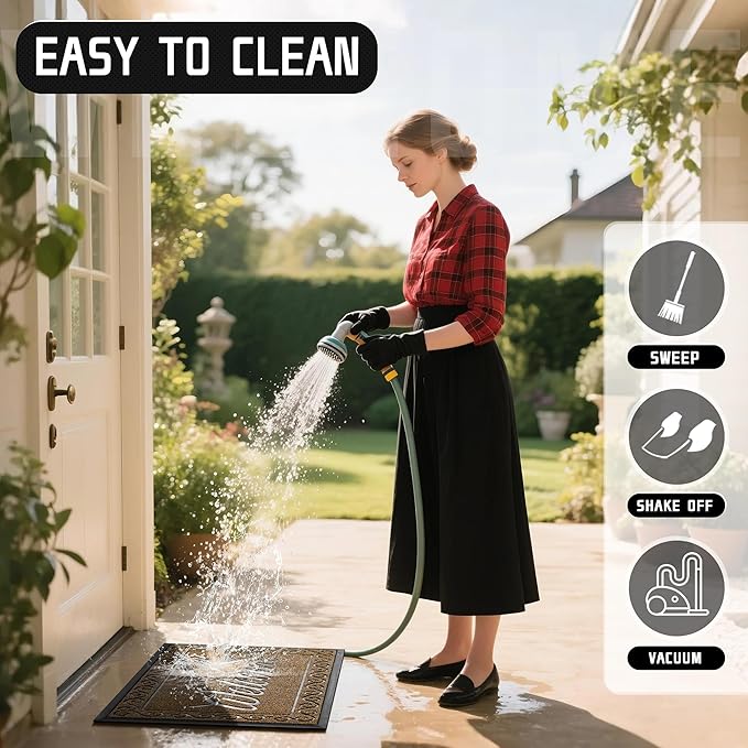Yimobra Welcome Front Door Mat, Heavy Duty Easy Clean Doormat Indoor Outdoor, Waterproof Quick Dry Floor Mat for Home, Garage, Hign Traffic Areas, Non Slip, Low Profile, 36 x 24 Inches, Beige Brown