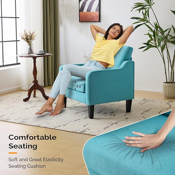 VINGLI Accent Chairs for Living Room Mid Century Modern Chair Sofa Chair Upholstered Arm Chair with Scooped Arms for Bedroom, Apartment, Office, Studio, Waiting Room, Play Room