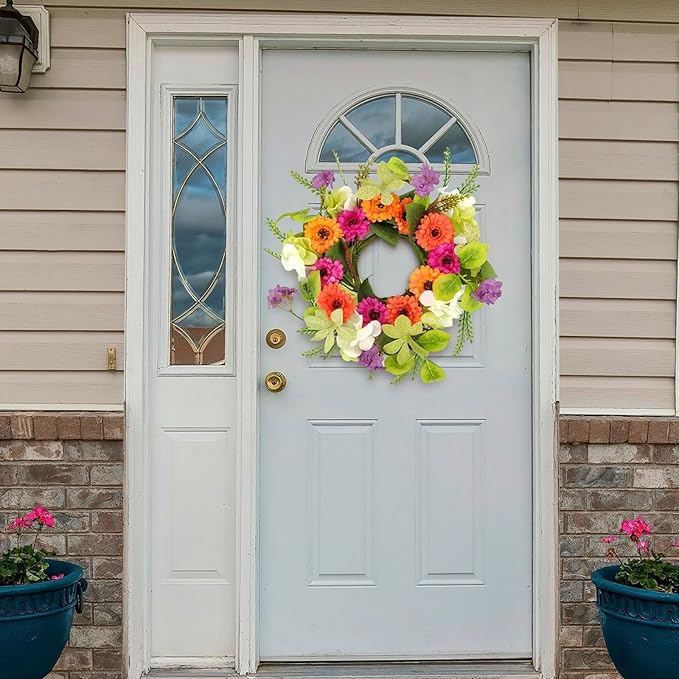 6 Pcs Artificial Summer Wreaths Mini Colorful Daisy Floral Wreath Farmhouse Spring Swag Kitchen Cabinet Wreaths Hanging Flowers Wreath for Front Door Indoor Outdoor Home Decor Festival Celebrations