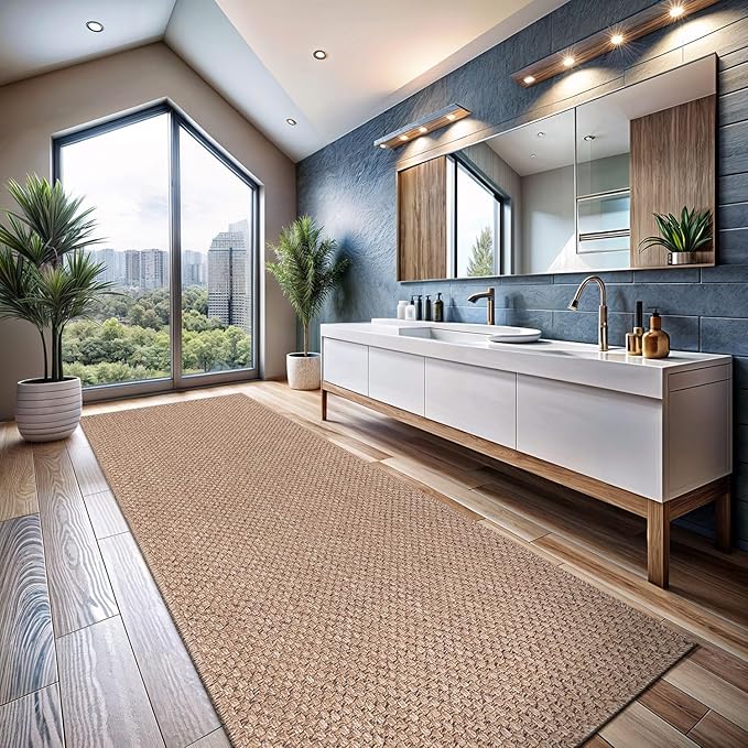 CAMILSON Indoor and Outdoor Runner Rug Natural Solid Boho Woven Design Easy-Cleaning Non Shedding Farmhouse Living Room Bedroom Garden Patio and Kitchen Washable Outside Carpet Alfombras (2x7)