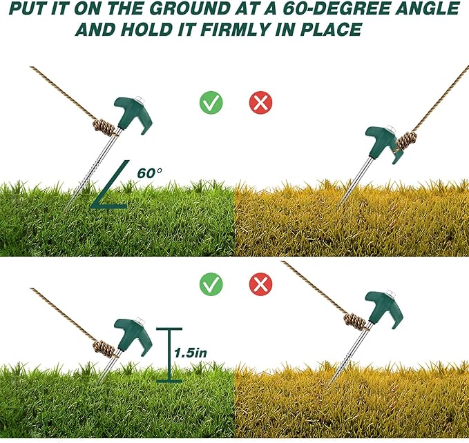 Hicarer 20 Pcs 20 Pcs 8'' Screw in Tent Stakes Heavy Duty Ground Metal Stakes for Inflatables with Hex Head Driver for Outdoor Camping Tent Inflatable Garden Decor (Dark Green)