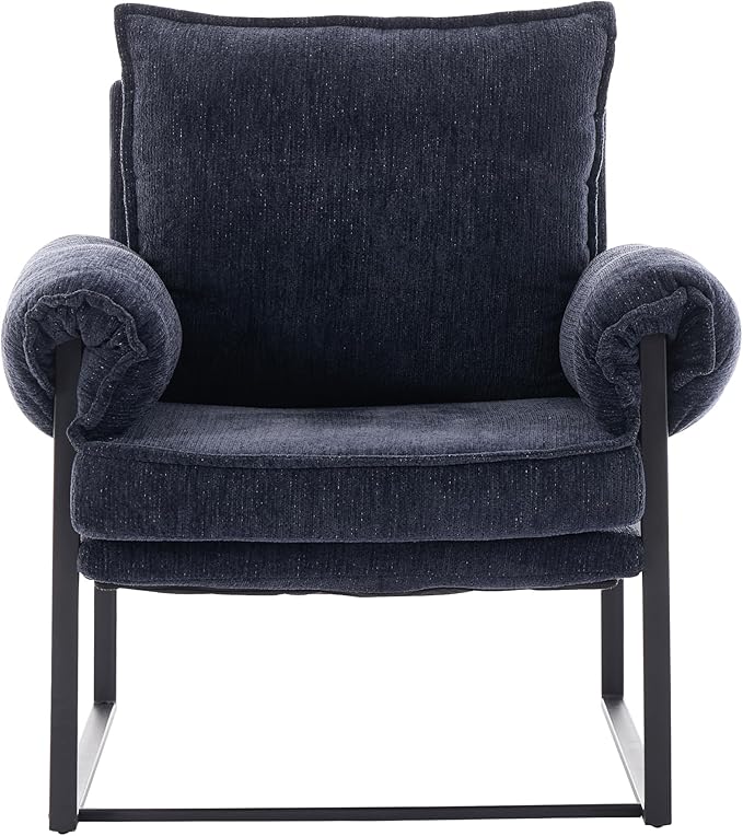 YISHENG Accent Chair with 6-Angle Adjustable Backrest, Chenille Fabric Living Room Chair Upholstered Lounge Chair, Modern Chair Cozy Reclining Chair for Reading Room, 1PC Dark Blue