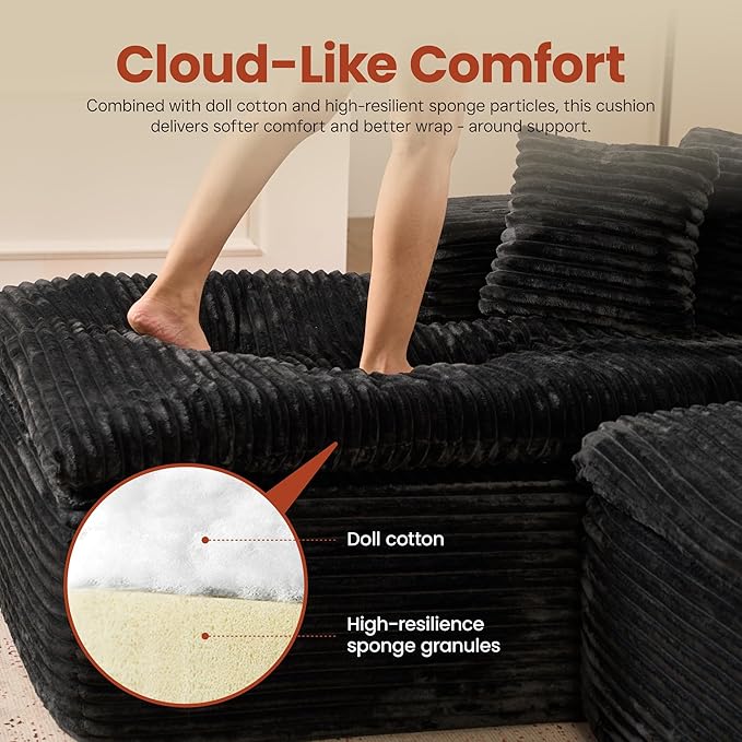 ovios 105” Modular Sectional Sofa with Thicken Seat Cushion, Cloud Couch with Deep Seat, Modern L-Shape Sofas Couches with Chaise,Upholstered Couches for Living Room Bedroom,Black
