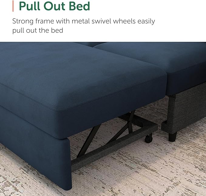 HONBAY Sectional Sleeper Sofa with Pull Out Bed U-Shape Sectional Couch Sleeper Bed with Storage Chaise Lounge Living Room 6 Seater Sectional Sofa Bed,Velvet Dark Blue