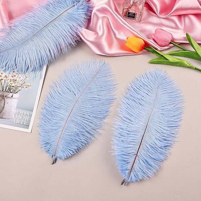 THARAHT Baby Blue Ostrich Feathers 24pcs Natural Bulk 10-12Inch 25cm-30cm for Crafts Wedding Party Centerpieces Easter Gatsbi and Home Decoration Feathers