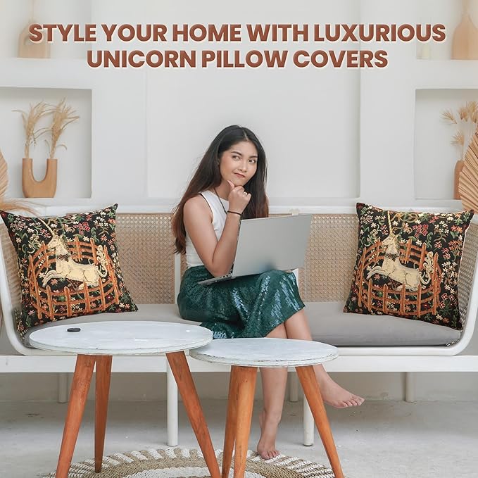 Charlotte Home Furnishings Couch Pillow Covers 16X16 in, Unicorn Decorative Throw Pillow Covers, Belgian Square Tapestry Cushion Case, Living Room Bed Sofa Home Decor, Soft Cotton Jacquard Woven