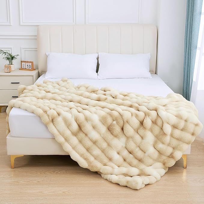 Tie-dye Camel Twin Fuzzy Ultra Soft Bed Comfy Blanket 60x80 Cozy Faux Fur Throw Blanket for Living Room Thick Fluffy Furry Blanket Home Gifts 860 GSM