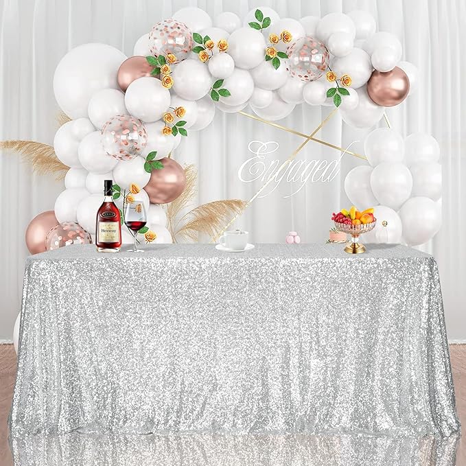 SquarePie Sequin Tablecloth 60 x 102 Inch Silver Bling Sparkly Table Cloth for Wedding Party